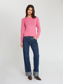 N13604 | Pointelle Ladder Stitch Crew in Sugarberry | Autumn Cashmere