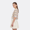 Multi Stripe Texture Puff Sleeve Crew in Neutral