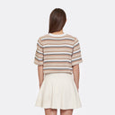 Multi Stripe Texture Puff Sleeve Crew in Neutral