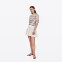 Multi Stripe Texture Puff Sleeve Crew in Neutral