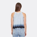 Zig Zag Stitch Flared Halter Tank in Glacier Blues Combo