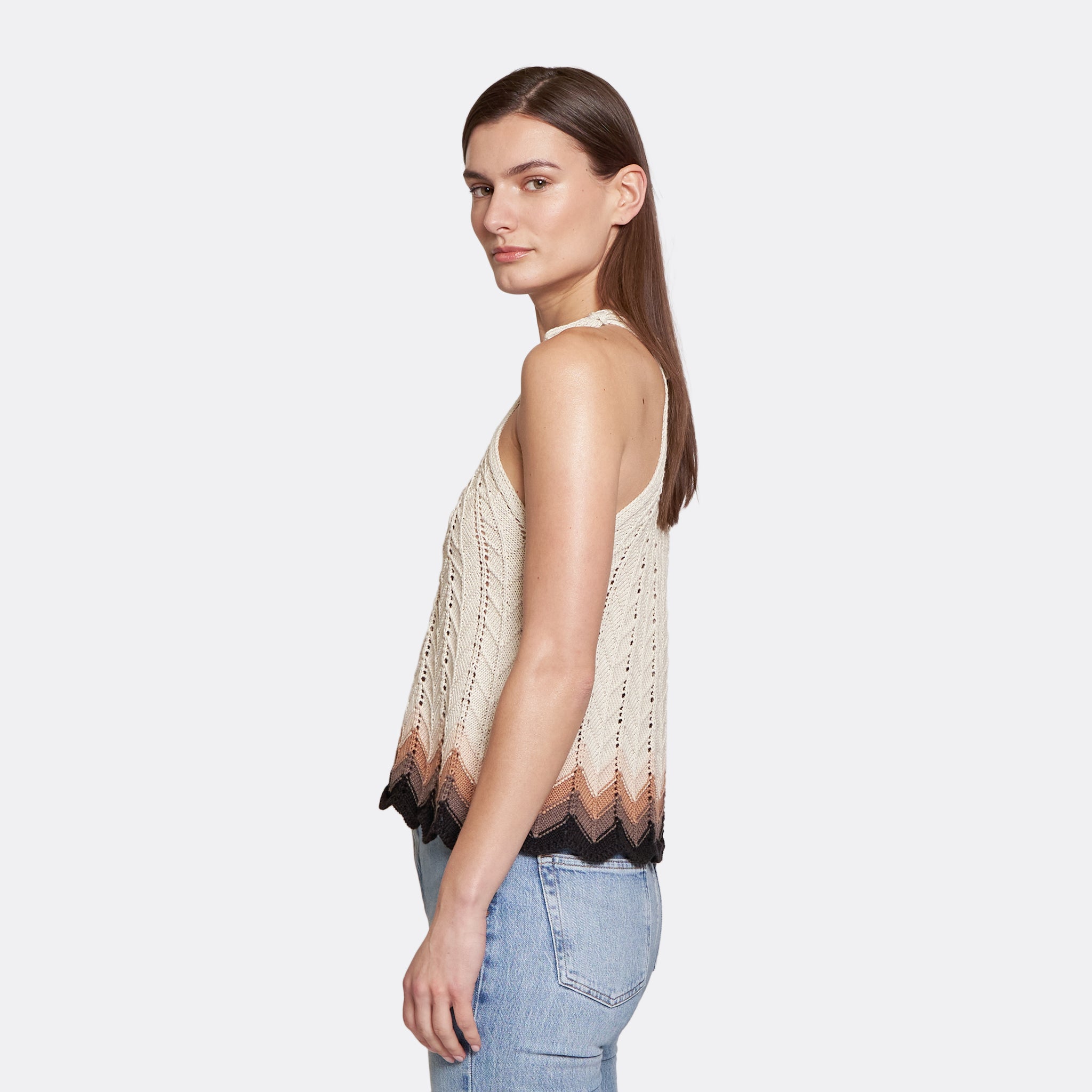 Zig Zag Stitch Flared Halter Tank | Autumn Cashmere