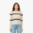 Cropped Panel Rib Crew in Natural/Navy Blue