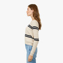 Cropped Panel Rib Crew in Natural/Navy Blue