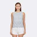 Texture Stitch Shell w/ Pointelle Diamond Border in Glacier