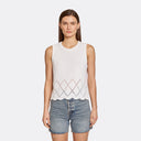 Texture Stitch Shell w/ Pointelle Diamond Border in Bleach White