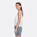 Texture Stitch Shell w/ Pointelle Diamond Border in Bleach White