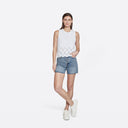 Texture Stitch Shell w/ Pointelle Diamond Border in Bleach White