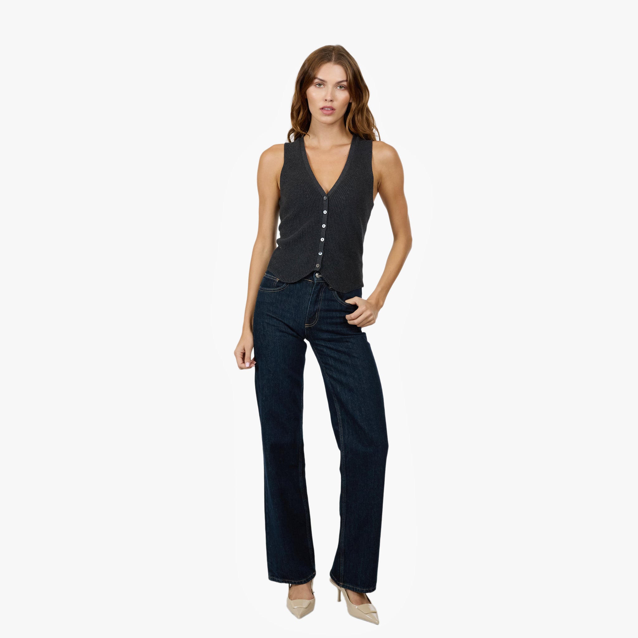 Shaker Vest in Overalls | Autumn Cashmere