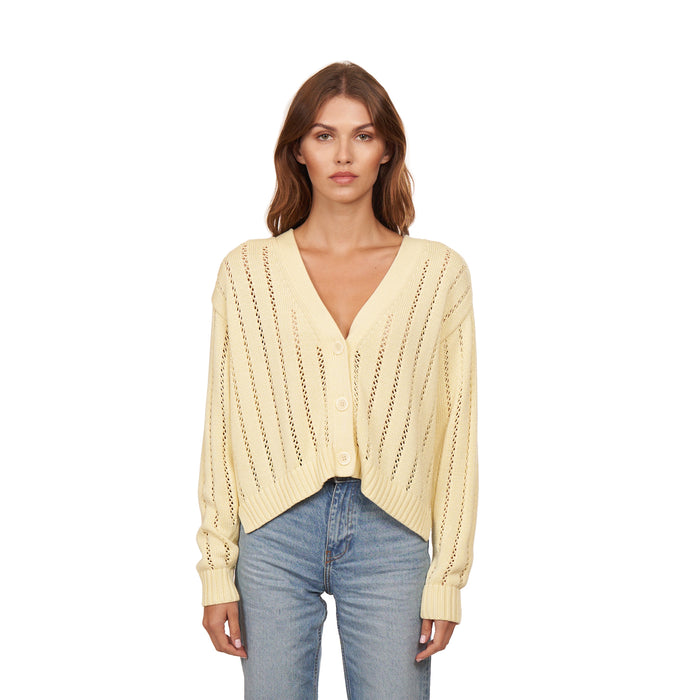 autumn cashmere Cropped V-Neck Cardigan w/ Pointelle Ladder Stitch in Chickadee