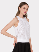 Texture Stitch Halter W/ Front Detail in Bleach White