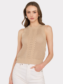 Texture Stitch Halter W/ Front Detail in Latte