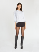 Jeweled Puff Sleeve Cable Crew in Platinum