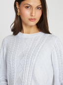 Jeweled Puff Sleeve Cable Crew in Platinum