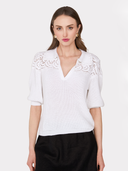 Elbow Sleeve Crochet Johnny Collar in Bleach White