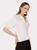 Elbow Sleeve Crochet Johnny Collar in Bleach White