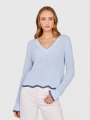 Tipped Scallop Shaker V-Neck in Freeze
