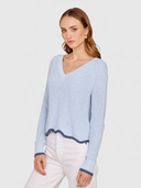 Tipped Scallop Shaker V-Neck in Freeze