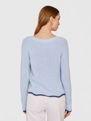 Tipped Scallop Shaker V-Neck in Freeze