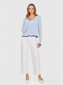 Tipped Scallop Shaker V-Neck in Freeze