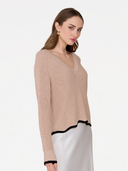 Tipped Scallop Shaker V-Neck in Latte