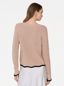 Tipped Scallop Shaker V-Neck in Latte