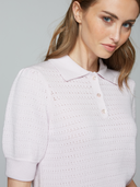Solid Pointelle Puff Sleeve Polo in Cherry Blossom