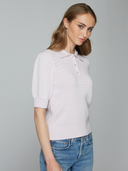 Solid Pointelle Puff Sleeve Polo in Cherry Blossom