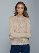 N14251 | Stitchery Patchwork Crew in Latte | Autumn Cashmere