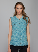 Long Tweed Vest W/ Fringe in Peaccock Combo | Autumn Cashmere | N14264