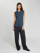 N14264 | Long Tweed Vest W/ Fringe in Navy Blue Combo | Autumn Cashmere