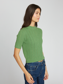 Cropped Rib/Pointelle S/S Mock in Cactus