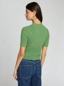 Cropped Rib/Pointelle S/S Mock in Cactus