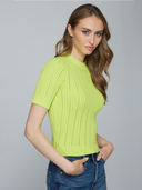 Cropped Rib/Pointelle S/S Mock in Glowstick