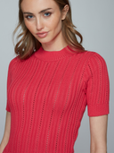 Cropped Rib/Pointelle S/S Mock in Punch