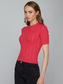 Cropped Rib/Pointelle S/S Mock in Punch