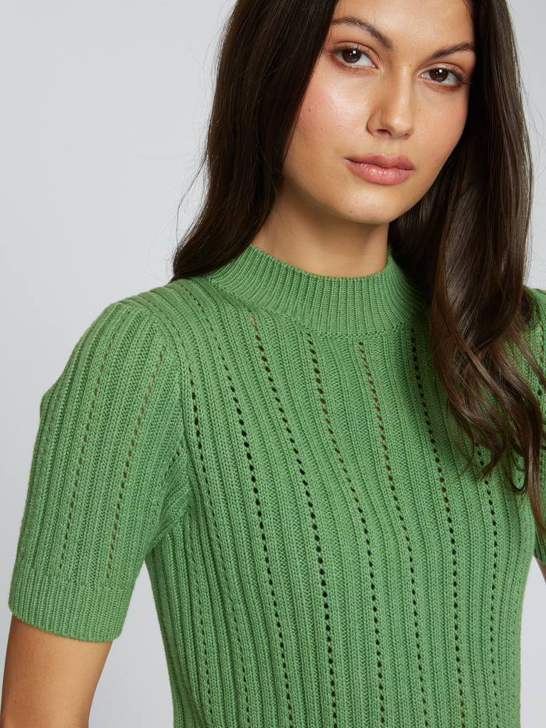 N14320 | Cropped Rib/Pointelle S/S Mock in Cactus | Autumn Cashmere
