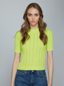 N14320 | Cropped Rib/Pointelle S/S Mock in Glowstick | Autumn Cashmere