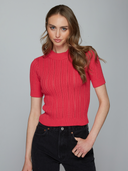 N14320 | Cropped Rib/Pointelle S/S Mock in Punch | Autumn Cashmere
