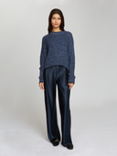 Tipped Ladder Stitch Crew in Navy Blue Combo