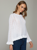 Pointelle Ruffle Edge Crew in Bleach White