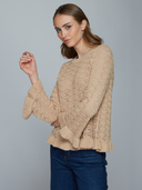 Pointelle Ruffle Edge Crew in Butterscotch