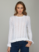 N14337 | Pointelle Ruffle Edge Crew in Bleach White | Autumn Cashmere