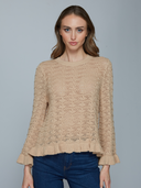 N14337 | Pointelle Ruffle Edge Crew in Butterscotch | Autumn Cashmere