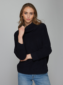 Half Cardigan Stitch Funnel Neck in Navy | Autumn Cashmere | N14386