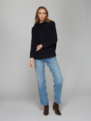 Half Cardigan Stitch Funnel Neck in Navy | Autumn Cashmere | N14386