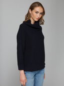 Half Cardigan Stitch Funnel Neck in Navy Blue