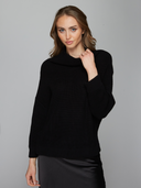 Half Cardigan Stitch Funnel Neck in Black | Autumn Cashmere | N14386