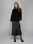 Half Cardigan Stitch Funnel Neck in Black | Autumn Cashmere | N14386