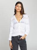 Pointelle 3/4 Puff Sleeve Cardigan in Bleach White